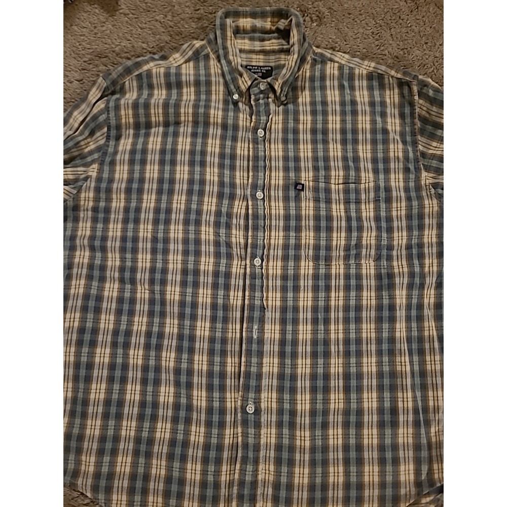 Ralph Lauren Jeans Co Flannel Shirt Men's Large Vintage Plaid Button Down Green